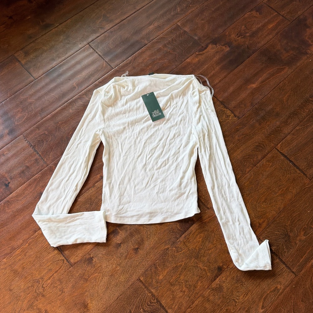 Wild Fable Womens White Ribbed Boat Neck Long Sleeve Fitted Top XXS NWT